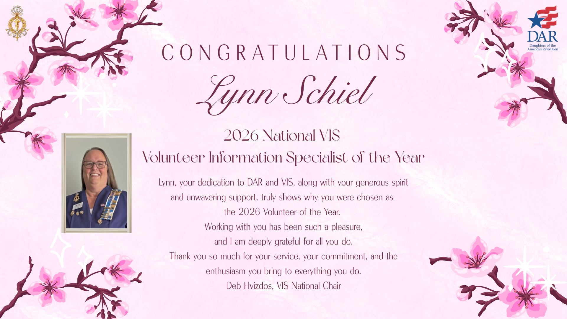 Congratulations to Lynn Schiel – 2026 VIS Volunteer of the Year!
